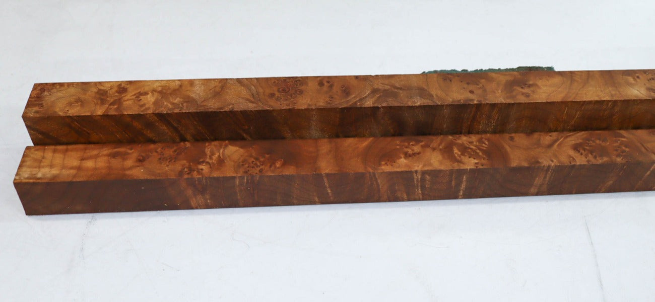 Torrefied Maple Burl spindles, 2 pieces 1" x 20" long - Stock# 2-6386