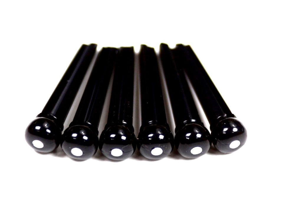 6 Black Bridge Pins with 2mm White dots (slotted)
