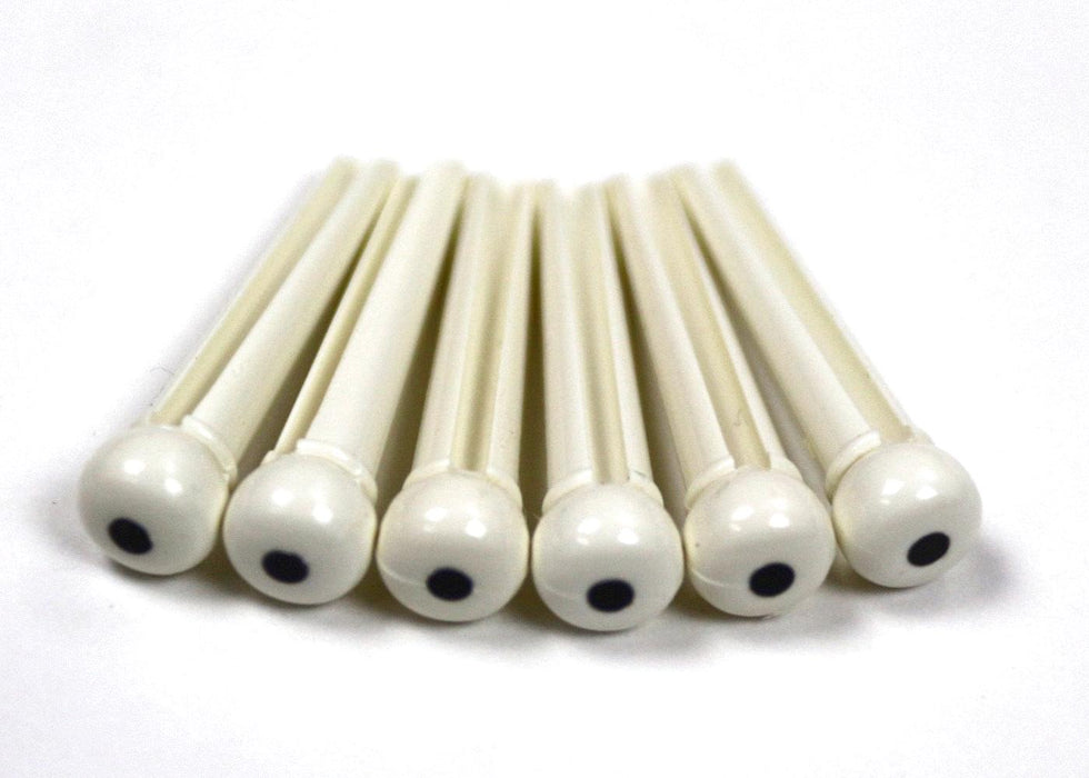 6 White Bridge Pins with 2mm Black dots (slotted)
