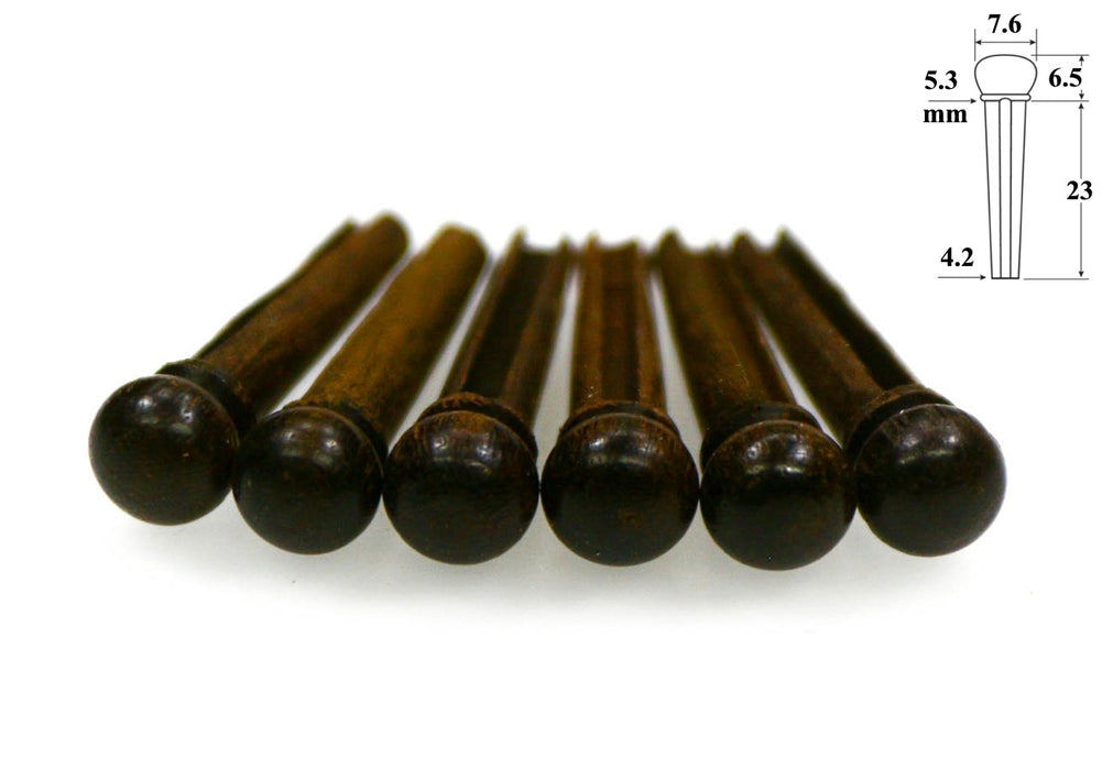 6 Indian Rosewood Bridge Pins (slotted)