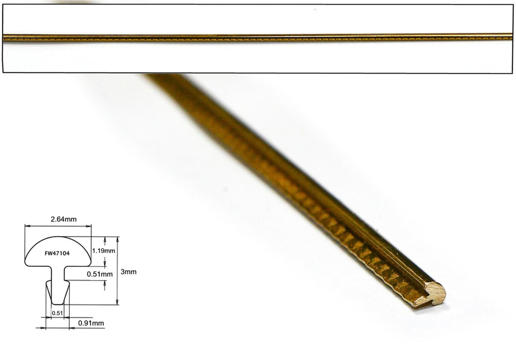 EVO Gold Fretwire - 600mm long, Crown: .104" x .047 (2.64 x 1.19 mm) .020" tang