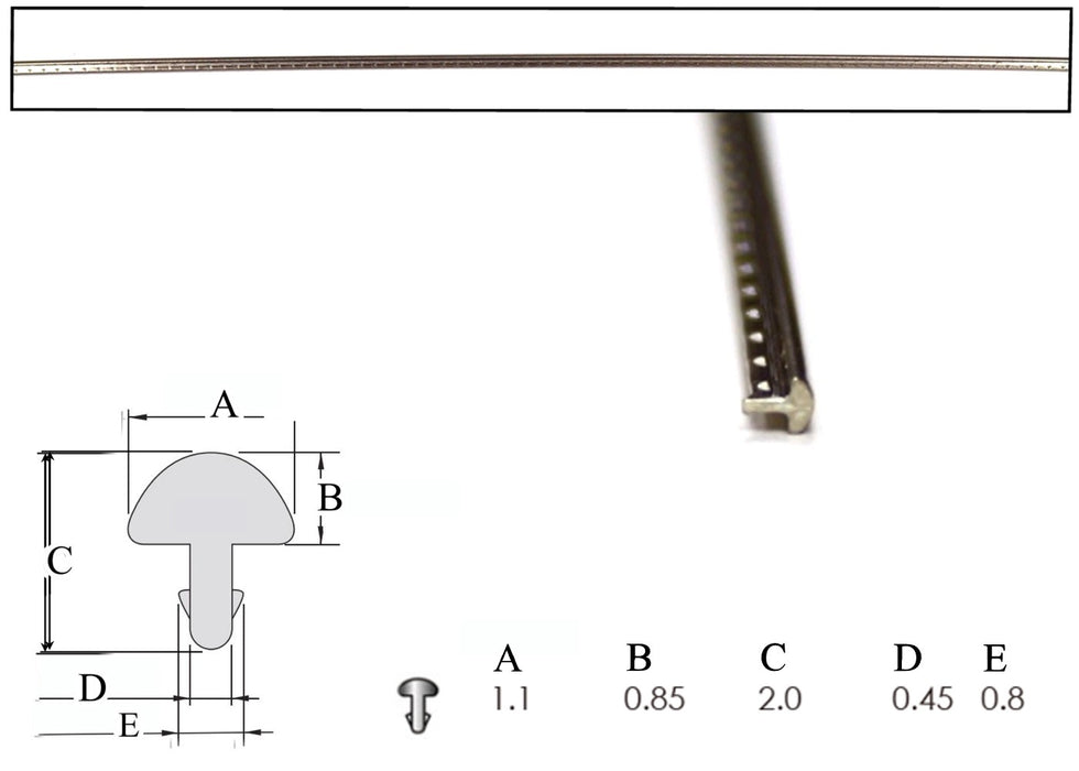 Fretwire - for Mandolins, Banjos, & Ukuleles 500mm long  x 1.1mm wide x 0.85mm crown