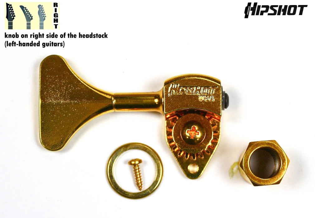 Hipshot 3/8 Y Key Ultralite Tuner for Bass Electric Guitar, Gold Finish (1 RIGHT tuner)