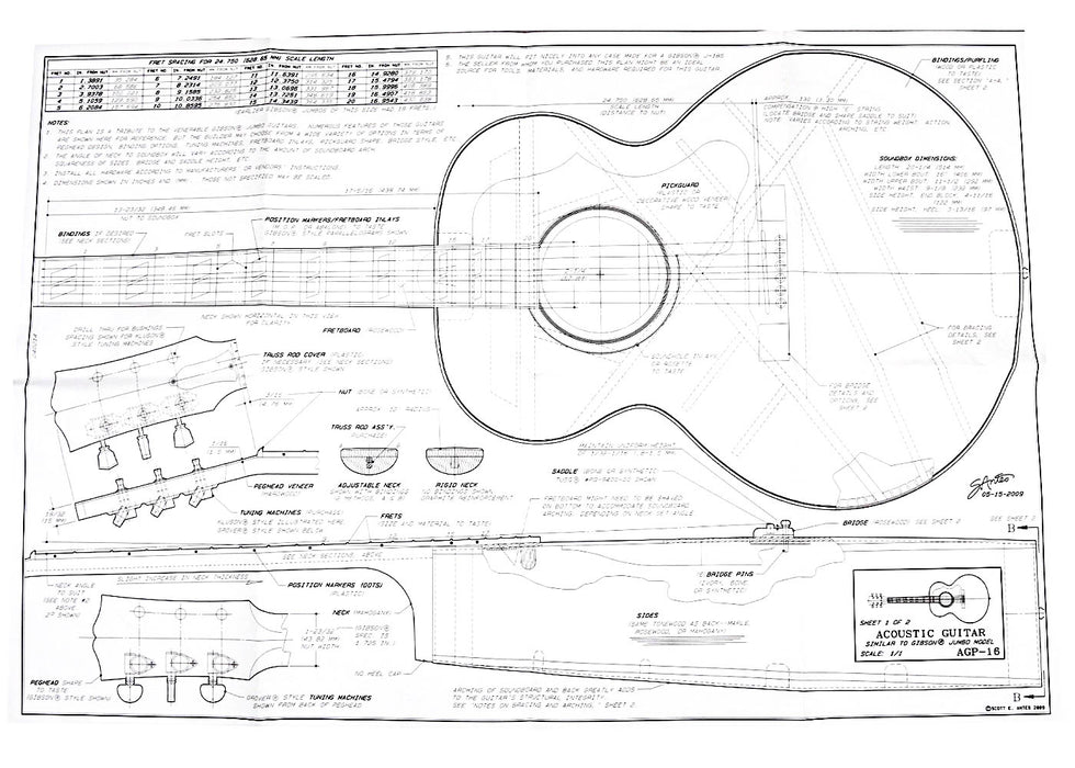 Full-size Blueprint for Gibson Jumbo style Acoustic Guitar