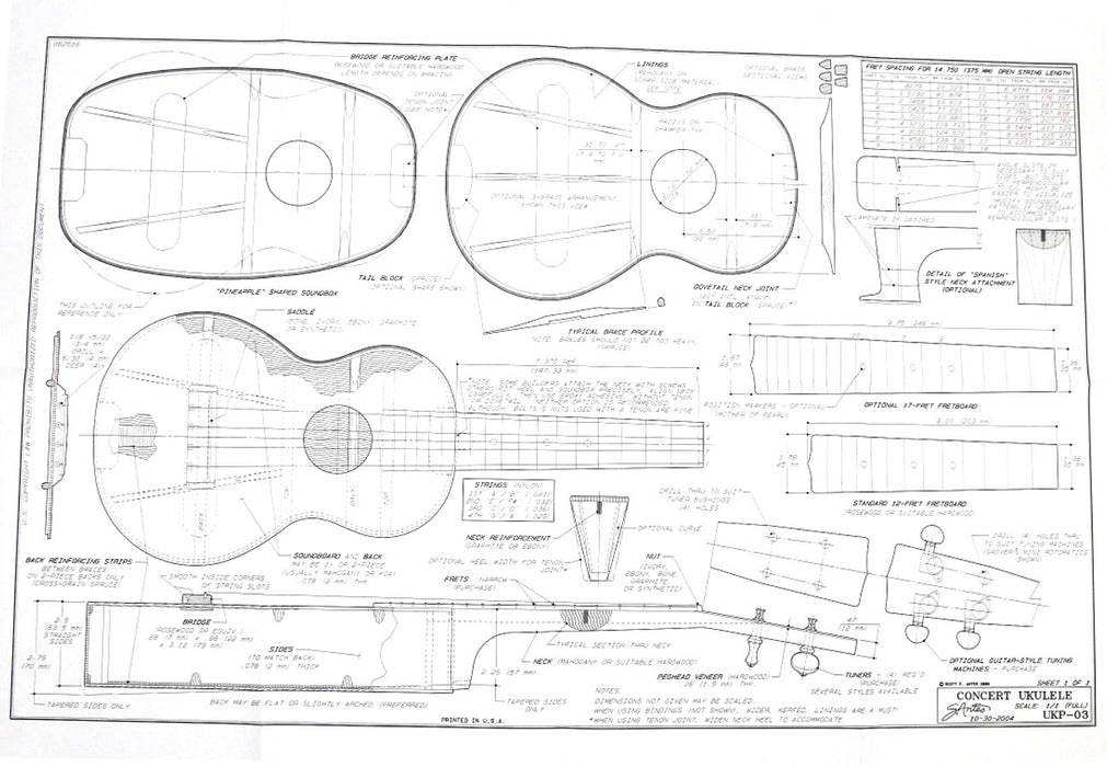 Full-size Blueprint for Concert Ukulele