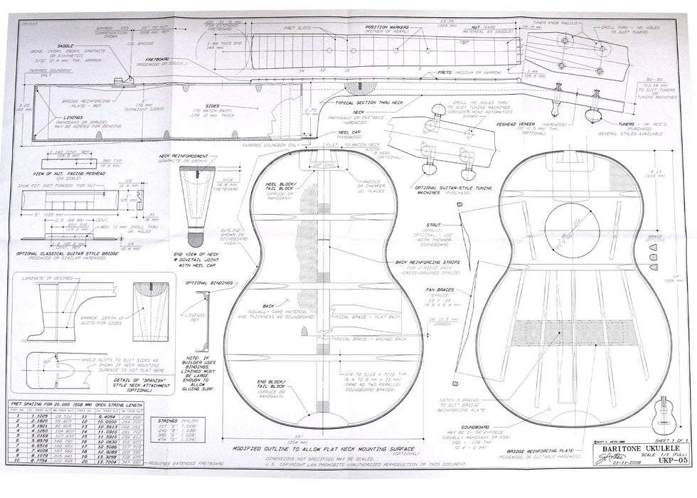 Full-size Blueprint for Baritone Ukulele 20-inch scale